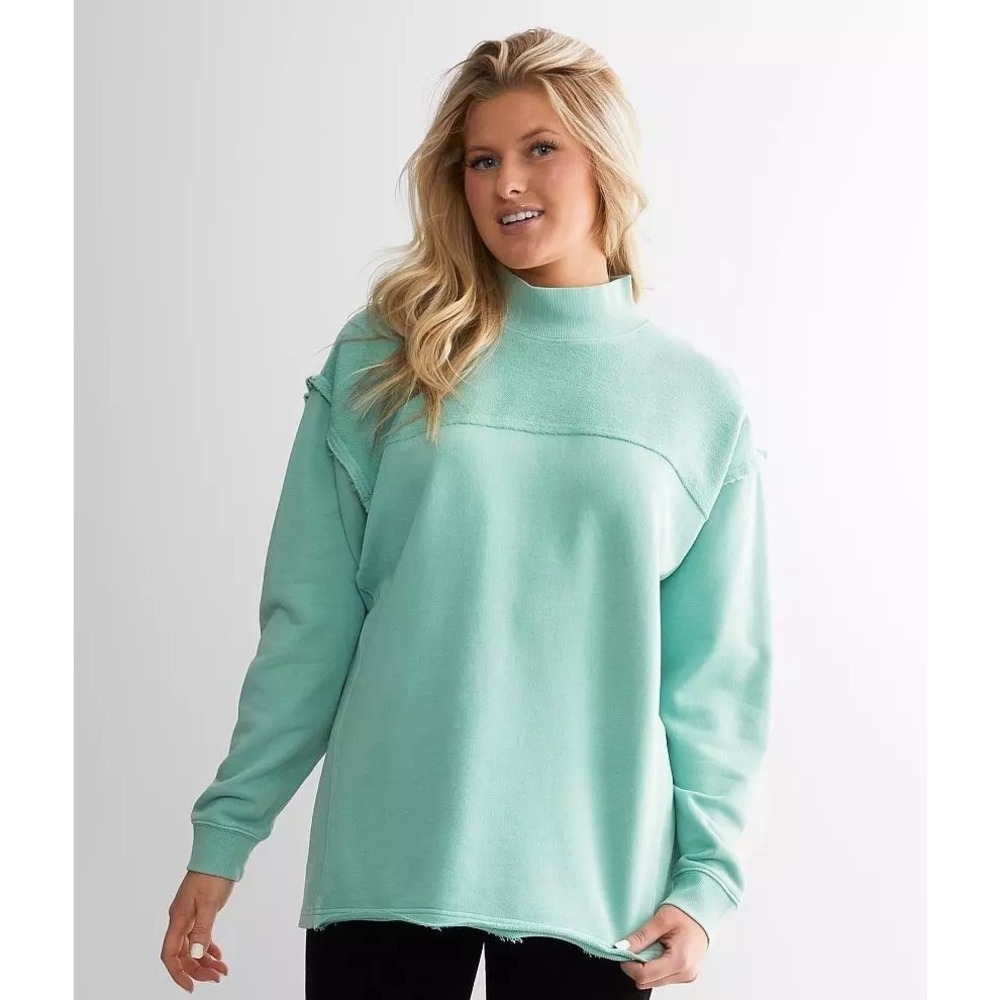 BKE Buckle Pieced French Terry Pullover Sweatshirt Mint Green Size Small - Picture 1 of 7